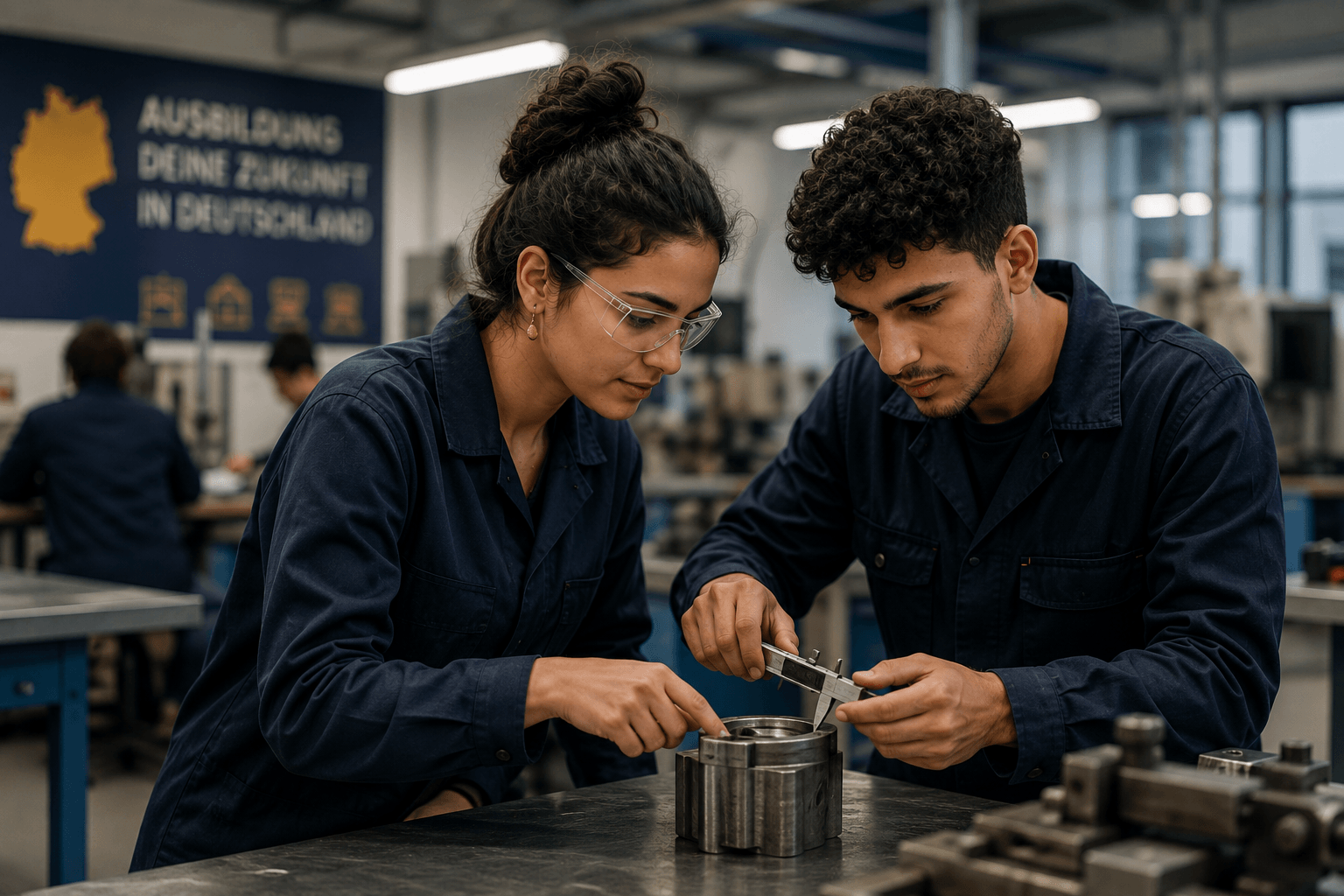 Deux jeunes en atelier découvrant une formation professionnelle en Allemagne