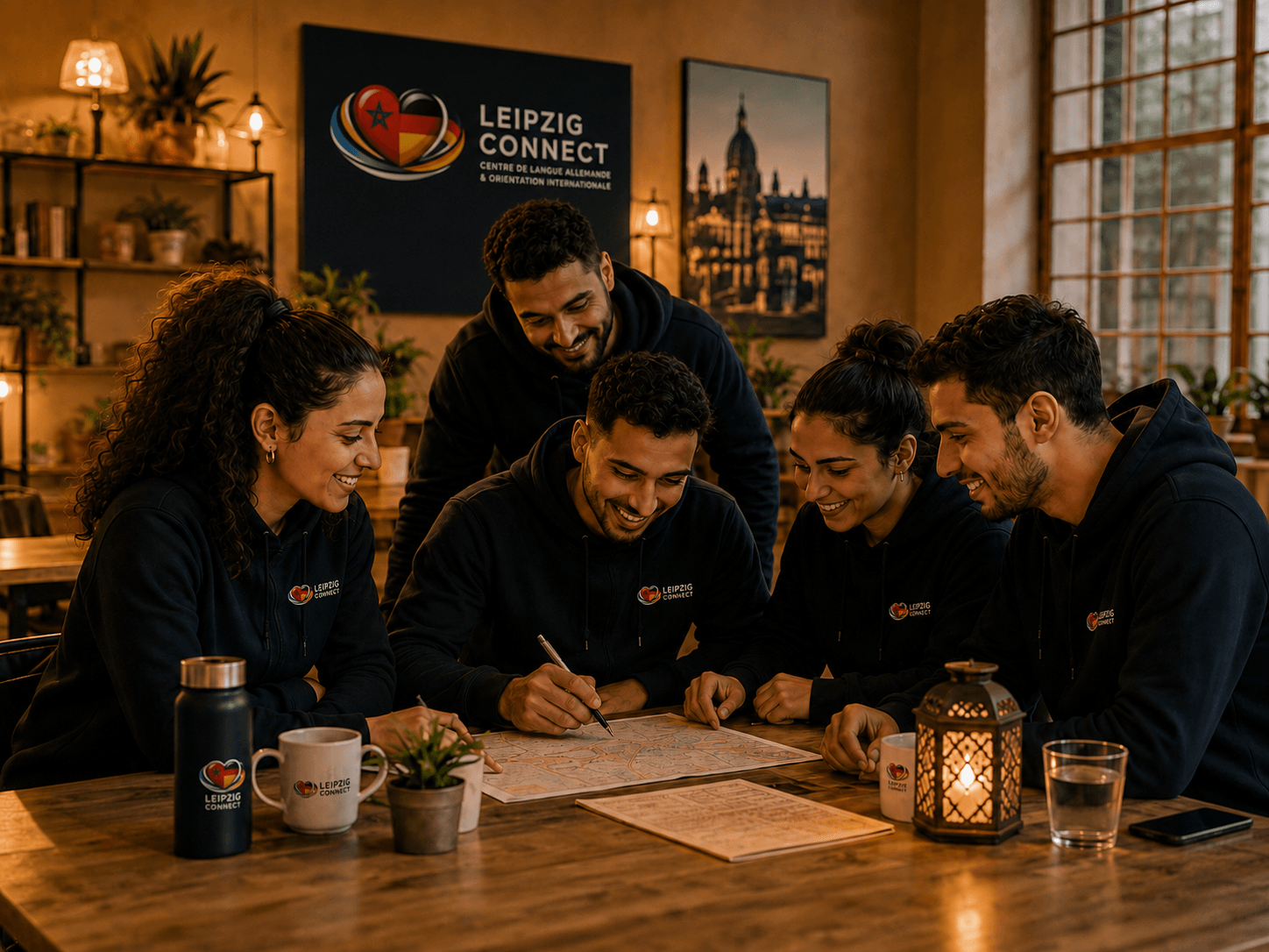 Des membres de la communauté Leipzig Connect collaborant autour d’un projet solidaire.