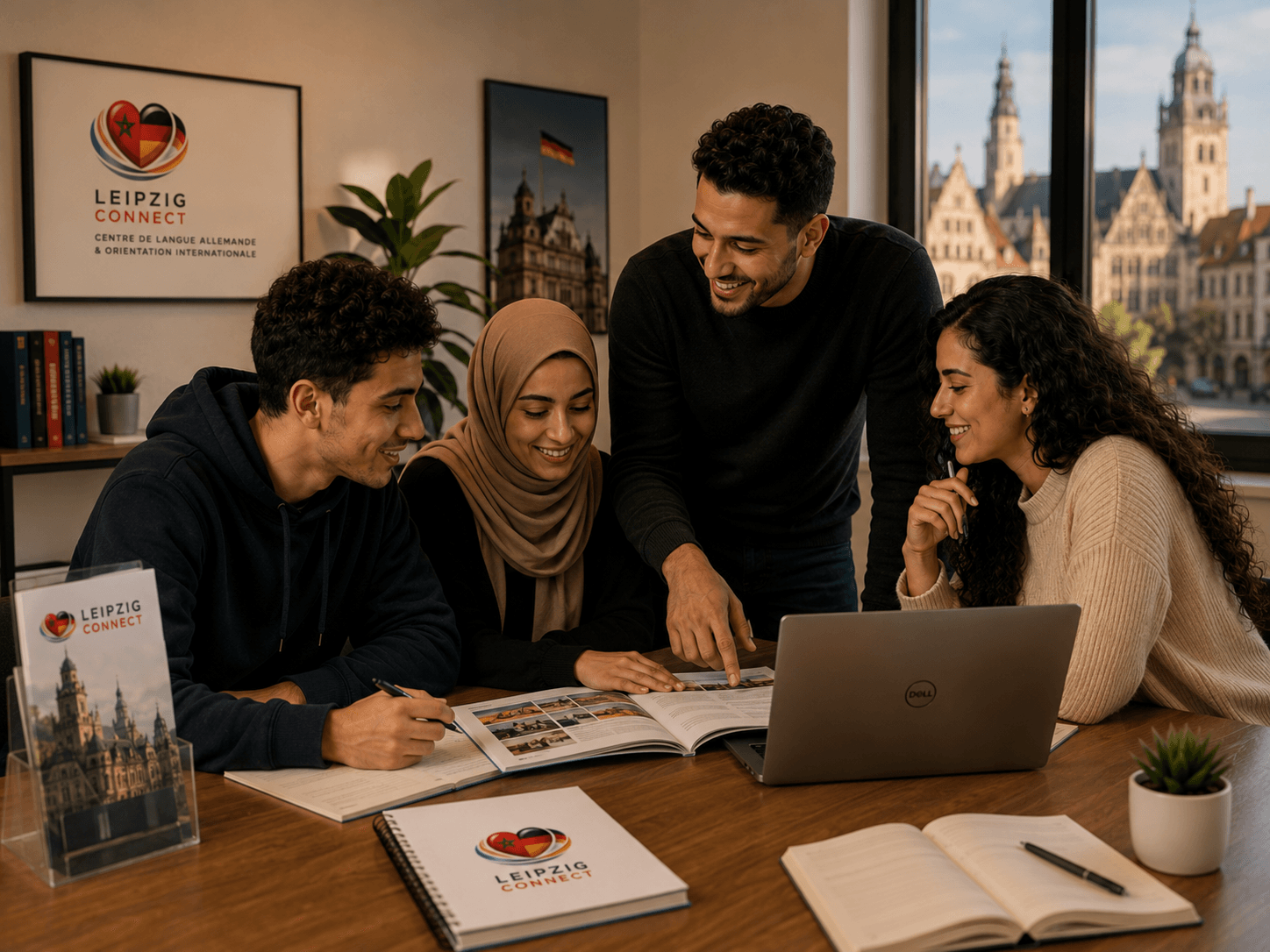 Étudiants marocains préparant leur projet d’Ausbildung avec un conseiller Leipzig Connect.